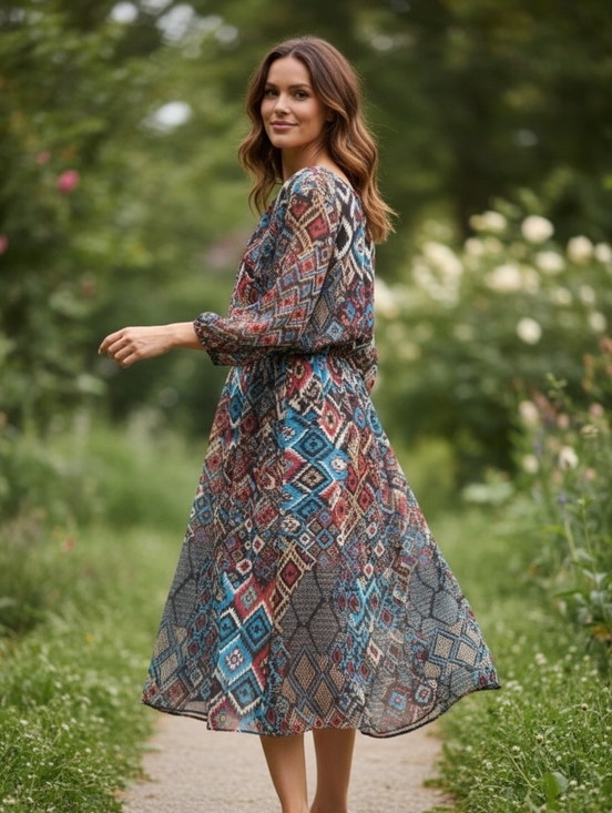 Espresso Dresses & Skirts - Espresso AZTEC Southwestern Flowing Dress VIBRANT COLORS 1X